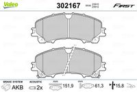 VALEO 302167 - Juego de pastillas de freno