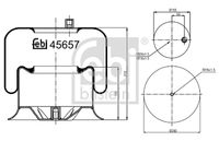 FEBI BILSTEIN 45657 - Espesor [mm]: 370<br>Espesor [mm]: 146<br>Diámetro exterior [mm]: 259<br>Diámetro exterior [mm]: 258<br>Tamaño de rosca exterior: M20 x 2,5<br>Tamaño de rosca exterior: M14 x 1,5<br>Tamaño de rosca exterior: M12 x 1,75<br>Lado de montaje: Eje trasero<br>Peso [kg]: 11,7<br>Material, pistones de rodamiento: Acero<br>Artículo complementario/Información complementaria: con pistón<br>