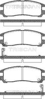 TRISCAN 811042006 - Lado de montaje: Eje trasero<br>cantidad de elementos de fricción: 4<br>Espesor [mm]: 15,5<br>Longitud [mm]: 107,8<br>Altura [mm]: 41<br>Contacto avisador de desgaste: con avisador acústico de desgaste<br>Pastilla de freno: sin borde biselado<br>Sistema de frenos: Akebono<br>Número de WVA: 21706, 21707, 21708<br>