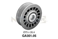 SNR GA35105 - año construcción hasta: 05/1993<br>nº de motor desde: 026391<br>nº de motor hasta: 032287<br>Código de motor: M 190.970<br>Tipo de vehículo: 500<br>Lado de montaje: derecha<br>Unidades accionadas: Alternador<br>Diámetro [mm]: 70<br>Ancho [mm]: 26<br>Número de nervaduras: 6<br>Diámetro de brida [mm]: 75<br>