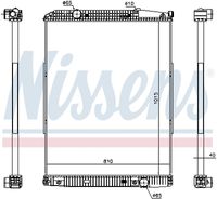 NISSENS 627910 - Material aletas refrigeradoras: Aluminio<br>Profundidad de red [mm]: 40<br>Longitud de red [mm]: 902<br>Ancho de red [mm]: 810<br>Tipo radiador: Aletas refrigeración soldadas<br>Artículo complementario / información complementaria 2: con bastidor<br>Artículo complementario/Información complementaria: con enfriador de aceite<br>Material depósitos de agua (radiador): Plástico<br>