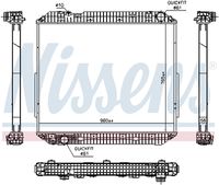 NISSENS 671780 - Versión: 19<br>Material aletas refrigeradoras: Aluminio<br>Profundidad de red [mm]: 56<br>Longitud de red [mm]: 765<br>Ancho de red [mm]: 960<br>Ø entrada [mm]: 61<br>Ø salida [mm]: 61<br>Tipo radiador: Aletas refrigeración soldadas<br>Artículo complementario / información complementaria 2: sin caperuza<br>Artículo complementario / información complementaria 2: sin depósito de compensación<br>Artículo complementario / información complementaria 2: con bastidor<br>Artículo complementario/Información complementaria: sin junta<br>Material depósitos de agua (radiador): Plástico<br>