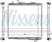 NISSENS 67291 - Material aletas refrigeradoras: Aluminio<br>Profundidad de red [mm]: 40<br>Longitud de red [mm]: 860<br>Ancho de red [mm]: 689<br>Ø entrada [mm]: 57,5<br>Ø salida [mm]: 57,5<br>Tipo radiador: Aletas refrigeración soldadas<br>Artículo complementario / información complementaria 2: sin caperuza<br>Artículo complementario / información complementaria 2: sin depósito de compensación<br>Artículo complementario / información complementaria 2: con bastidor<br>Artículo complementario/Información complementaria: sin junta<br>Material depósitos de agua (radiador): Plástico<br>