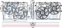 NISSENS 850001 - Lado de montaje: delante<br>Equipamiento de vehículo: para vehículos con aire acondicionado delante y atrás<br>Número paletas de ventilador: 14<br>Tipo de servicio: eléctrico<br>Tensión nominal [V]: 12<br>Diámetro 1/Diámetro 2 [mm]: 388/388<br>h embalaje [cm]: 16,00<br>Ancho de embalaje [cm]: 61,00<br>Peso neto [g]: 6670<br>long. de embalaje [cm]: 90,0<br>