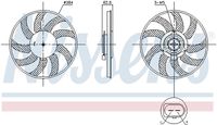 NISSENS 850099 - Número paletas de ventilador: 9<br>Tipo de servicio: eléctrico<br>Diámetro [mm]: 338<br>Tensión nominal [V]: 12<br>Número de enchufes de contacto: 2<br>Long. ext. [mm]: 338<br>Ancho ext. [mm]: 338<br>h embalaje [cm]: 13,50<br>Peso neto [g]: 1539<br>long. de embalaje [cm]: 35,0<br>Ancho de embalaje [cm]: 35,00<br>