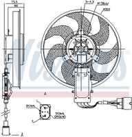 NISSENS 85730 - Equipamiento de vehículo: para vehículos si enganche de remolque<br>Tensión [V]: 12<br>Lado de montaje: derecha<br>Artículo complementario / información complementaria 2: sin bastidor de ventilador radiador (armazón)<br>