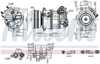 NISSENS 891004 - N.º de chasis (VIN) hasta: 151792<br>poleas - Ø [mm]: 109<br>Capacidad compresor [cc]: 141<br>ID compresor: 6SE14<br>Aceite para compresor: PAG 46 YF<br>Artículo complementario / información complementaria 2: con aceite de compresor PAG<br>Ø entrada [mm]: 20,6<br>Ø salida [mm]: 14,4<br>Número de canales: 6<br>Número de enchufes de contacto: 3<br>Capacidad aceite [ml]: 150<br>Agente frigorífico: R 1234yf<br>Tensión [V]: 12<br>Artículo complementario / información complementaria 2: con acoplamiento magnético<br>Artículo complementario / información complementaria 2: con diodo<br>