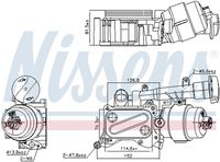 NISSENS 91346 - Tipo de refrigeración: rerigerado por agua<br>Profundidad de red [mm]: 26<br>Longitud de red [mm]: 141<br>Ancho de red [mm]: 107<br>Material: Aluminio<br>Número de nervaduras: 4<br>Ø salida [mm]: 15<br>Artículo complementario/Información complementaria: sin alojamiento del filtro de aceite<br>Artículo complementario/Información complementaria: con juntas<br>Artículo complementario / información complementaria 2: sin filtro<br>