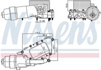 NISSENS 91385 - Tipo de refrigeración: rerigerado por agua<br>Profundidad de red [mm]: 64<br>Longitud de red [mm]: 204<br>Ancho de red [mm]: 106<br>Material de carcasa: Aluminio<br>Material: Aluminio<br>Ø salida [mm]: 16<br>Artículo complementario/Información complementaria: sin alojamiento del filtro de aceite<br>Artículo complementario / información complementaria 2: sin filtro<br>