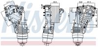 NISSENS 91399 - Tipo de refrigeración: rerigerado por agua<br>Profundidad de red [mm]: 121<br>Longitud de red [mm]: 303<br>Ancho de red [mm]: 190<br>Material de carcasa: Plástico<br>Material: Aluminio<br>Número de nervaduras: 18<br>Ø salida [mm]: 22<br>Artículo complementario/Información complementaria: con alojamiento del filtro de aceite<br>Artículo complementario/Información complementaria: con juntas<br>Artículo complementario / información complementaria 2: con filtro<br>