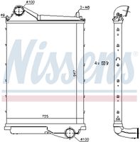 NISSENS 961185 - Diámetro de entrada 1 [mm]: 80<br>Diámetro de salida 1 [mm]: 80<br>Tipo radiador: Aletas refrigeración soldadas<br>Material: Aluminio<br>Longitud de red [mm]: 945<br>Ancho de red [mm]: 726<br>Profundidad de red [mm]: 68<br>