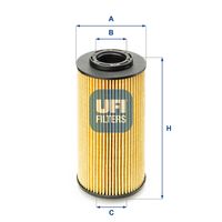 UFI 2507000 - Tipo de filtro: Filtro principal<br>Peso [kg]: 0,09<br>Altura [mm]: 121<br>Diámetro interior [mm]: 25<br>Diámetro exterior 1 [mm]: 61<br>Diámetro exterior 2 [mm]: 61<br>