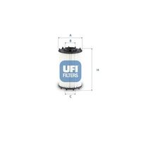 UFI 2525900 - Tipo de filtro: Cartucho filtrante<br>Altura [mm]: 116<br>Diámetro exterior [mm]: 63<br>Diámetro interior [mm]: 24<br>Diámetro 3 [mm]: 33<br>