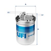 UFI 2443700 - Tipo de filtro: Primer filtro<br>Peso [kg]: 0,36<br>Altura [mm]: 129<br>Diámetro interior [mm]: 8<br>Diámetro exterior 1 [mm]: 81<br>Diámetro exterior 2 [mm]: 89<br>