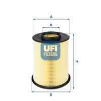 UFI 2767500 - Tipo de filtro: Cartucho filtrante<br>Altura [mm]: 64<br>Longitud [mm]: 233<br>Ancho [mm]: 206<br>