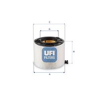 UFI 27G3100 - Tipo de filtro: Cartucho filtrante<br>Altura [mm]: 153<br>Diámetro exterior [mm]: 170<br>Diámetro interior [mm]: 90<br>