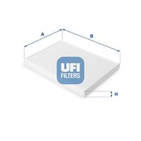 UFI 5314600 - Calefacción / Refrigeración: para vehículos con filtro de carbón activado<br>año construcción desde: 08/2008<br>Tipo de filtro: con efecto bactericida<br>Longitud [mm]: 190<br>Ancho [mm]: 265<br>Altura [mm]: 20<br>Versión básica (art. n.º): 53.146.00<br>Versión con carbón activo (art. n.º): 54.268.00<br>