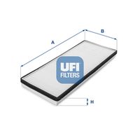 UFI 5301300 - Calefacción / Refrigeración: para vehículos con filtro de carbón activado<br>Tipo de filtro: con efecto bactericida<br>Longitud [mm]: 388<br>Ancho [mm]: 148<br>Altura [mm]: 25<br>Versión básica (art. n.º): 53.013.00<br>Versión con carbón activo (art. n.º): 54.195.00<br>