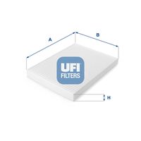 UFI 5300600 - Calefacción / Refrigeración: para vehículos con filtro de carbón activado<br>Tipo de filtro: con efecto bactericida<br>Longitud [mm]: 283<br>Ancho [mm]: 206<br>Altura [mm]: 25<br>Versión básica (art. n.º): 53.006.00<br>Versión con carbón activo (art. n.º): 54.263.00<br>