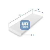 UFI 5304200 - Tipo de filtro: Filtro antipolen<br>Equipamiento de vehículo: para vehículos con climatizador<br>Altura [mm]: 19<br>Ancho [mm]: 145<br>Longitud [mm]: 438<br>Calidad: GENUINE<br>