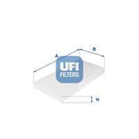 UFI 5304500 - para OE N°: 1808624<br>Calefacción / Refrigeración: para vehículos con filtro de carbón activado<br>Tipo de filtro: con efecto bactericida<br>Longitud [mm]: 331<br>Ancho [mm]: 163<br>Altura [mm]: 31<br>Versión básica (art. n.º): 53.045.00<br>Versión con carbón activo (art. n.º): 54.100.00<br>