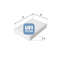 UFI 5322300 - Calefacción / Refrigeración: para vehículos con filtro de carbón activado<br>no para país producción vehículos: Japón<br>Tipo de filtro: con efecto bactericida<br>Longitud [mm]: 238<br>Ancho [mm]: 152<br>Altura [mm]: 32<br>Versión básica (art. n.º): 53.223.00<br>Versión con carbón activo (art. n.º): 54.285.00<br>