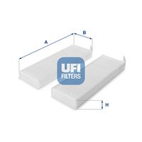 UFI 5315400 - Equipamiento de vehículo: para vehículos con climatizador<br>Calefacción / Refrigeración: para vehículos con filtro de carbón activado<br>Tipo de filtro: con efecto bactericida<br>Longitud [mm]: 216<br>Ancho [mm]: 226<br>Altura [mm]: 35<br>Versión básica (art. n.º): 53.039.00<br>Versión con carbón activo (art. n.º): 54.282.00<br>