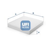 UFI 5329800 - Tipo de filtro: Filtro de partículas (HEPA)<br>Altura [mm]: 29<br>Longitud [mm]: 253<br>Ancho [mm]: 233<br>