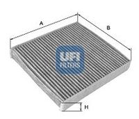 UFI 5416500 - Tipo de filtro: Filtro de partículas<br>Longitud [mm]: 312<br>Ancho [mm]: 193<br>Altura [mm]: 34<br>Versión con carbón activo (art. n.º): 54.165.00<br>