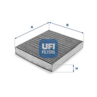 UFI 5413600 - Lado de montaje: habitáculo<br>Tipo de filtro: Filtro de partículas<br>Longitud [mm]: 240<br>Ancho [mm]: 208<br>Altura [mm]: 34<br>Versión con carbón activo (art. n.º): 54.136.00<br>Versión de alta eficiencia con carbón activo (art. n.º): 34.136.00<br>