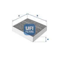 UFI 5414400 - año construcción desde: 07/2003<br>Tipo de filtro: Cartucho filtrante<br>Longitud [mm]: 175<br>Ancho [mm]: 202<br>Altura [mm]: 40<br>Versión con carbón activo (art. n.º): 54.144.00<br>Versión de alta eficiencia con carbón activo (art. n.º): 34.144.00<br>