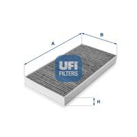 UFI 5410000 - para OE N°: 6808601<br>Tipo de filtro: Filtro de partículas<br>Longitud [mm]: 331<br>Ancho [mm]: 163<br>Altura [mm]: 31<br>Versión con carbón activo (art. n.º): 54.100.00<br>Versión de alta eficiencia con carbón activo (art. n.º): 34.100.00<br>