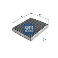 UFI 5417000 - Tipo de filtro: Filtro de partículas<br>Longitud [mm]: 240<br>Ancho [mm]: 190<br>Altura [mm]: 20<br>Versión con carbón activo (art. n.º): 54.170.00<br>Versión de alta eficiencia con carbón activo (art. n.º): 34.170.00<br>