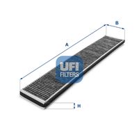 UFI 5412100 - Tipo de filtro: Filtro de partículas<br>Longitud [mm]: 660<br>Ancho [mm]: 97<br>Altura [mm]: 21<br>Versión con carbón activo (art. n.º): 54.121.00<br>Versión de alta eficiencia con carbón activo (art. n.º): 34.121.00<br>