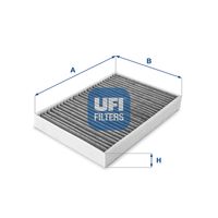 UFI 5415900 - Equipamiento de vehículo: para vehículos con climatizador (regulado manualmente)<br>Tipo de filtro: Filtro de partículas<br>Longitud [mm]: 272<br>Ancho [mm]: 195<br>Altura [mm]: 35<br>Versión con carbón activo (art. n.º): 54.159.00<br>Versión de alta eficiencia con carbón activo (art. n.º): 34.159.00<br>