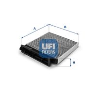 UFI 5423200 - Tipo de filtro: Filtro de partículas<br>Longitud [mm]: 185<br>Ancho [mm]: 180<br>Altura [mm]: 43<br>Versión con carbón activo (art. n.º): 54.232.00<br>Versión de alta eficiencia con carbón activo (art. n.º): 34.232.00<br>