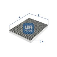 UFI 5426300 - Tipo de filtro: Filtro de partículas<br>Longitud [mm]: 276<br>Ancho [mm]: 206<br>Altura [mm]: 25<br>Versión con carbón activo (art. n.º): 54.263.00<br>Versión de alta eficiencia con carbón activo (art. n.º): 34.263.00<br>