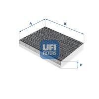 UFI 5428900 - Tipo de filtro: Filtro de partículas<br>Longitud [mm]: 232<br>Ancho [mm]: 275<br>Altura [mm]: 40<br>Versión con carbón activo (art. n.º): 54.289.00<br>Versión de alta eficiencia con carbón activo (art. n.º): 34.289.00<br>