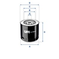 UFI 2312400 - Tipo de filtro: Filtro enroscable<br>Altura [mm]: 96,5<br>Medida de rosca: 3/4-16 UNF<br>Diámetro exterior [mm]: 76,5<br>Diám. int. 1 [mm]: 71,5<br>Diám. int. 2[mm]: 62,5<br>