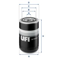 UFI 2316400 - Tipo de filtro: Filtro enroscable<br>Altura [mm]: 139<br>Medida de rosca: 3/4-16 UNF<br>Diámetro exterior [mm]: 93,5<br>Diám. int. 1 [mm]: 72<br>Diám. int. 2[mm]: 62,5<br>