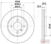 JAPANPARTS DI0158C - Lado de montaje: Eje trasero<br>Espesor de disco de frenos [mm]: 8,4<br>Diámetro exterior [mm]: 258<br>Tipo de disco de frenos: macizo<br>Altura [mm]: 60<br>Diámetro de centrado [mm]: 62<br>corona de agujeros - Ø [mm]: 100<br>Tipo de eje: Rear<br>Nº de información técnica: 78BD9581-2<br>Diámetro [mm]: 62<br>Espesor [mm]: 10<br>Espesor mínimo [mm]: 8,4<br>Diseño/cantidad de taladros: 4<br>Peso [kg]: 8800,000<br>