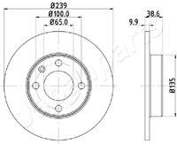 JAPANPARTS DI0937 - Lado de montaje: Eje delantero<br>Espesor de disco de frenos [mm]: 8<br>Diámetro exterior [mm]: 239<br>Tipo de disco de frenos: macizo<br>Altura [mm]: 38,6<br>Diámetro de centrado [mm]: 65<br>corona de agujeros - Ø [mm]: 100<br>Tipo de eje: Front<br>Nº de información técnica: 78BD3325-2<br>Homologación: E1 90R-02C0100/1118<br>Homologación: E1 90R-02C0415/0039<br>Homologación: E1190R02C01049/43394<br>Diámetro [mm]: 65<br>Espesor [mm]: 10<br>Espesor mínimo [mm]: 8<br>Diseño/cantidad de taladros: 4<br>Peso [kg]: 6420,000<br>