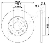 JAPANPARTS DI0938 - Lado de montaje: Eje delantero<br>Espesor de disco de frenos [mm]: 10<br>Diámetro exterior [mm]: 239<br>Tipo de disco de frenos: macizo<br>Altura [mm]: 35,5<br>Diámetro de centrado [mm]: 65<br>corona de agujeros - Ø [mm]: 100<br>Tipo de eje: Front<br>Nº de información técnica: 78BD3300-2<br>Homologación: E1 90R-02C0100/1163<br>Homologación: E1 90R-02C0415/0038<br>Diámetro [mm]: 65<br>Espesor [mm]: 12<br>Espesor mínimo [mm]: 10<br>Diseño/cantidad de taladros: 4<br>Peso [kg]: 7048,000<br>