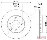 JAPANPARTS DI0952C - Número de PR: 1LN<br>Número de PR: 1ZC<br>Número de PR: 1LB<br>Número de PR: 1LM<br>Diámetro exterior [mm]: 239<br>Altura [mm]: 34,1<br>Tipo de disco de frenos: ventilado<br>Espesor de disco de frenos [mm]: 18<br>Espesor mínimo [mm]: 16<br>Número de orificios: 4<br>Lado de montaje: Eje delantero<br>Par apriete [Nm]: 110<br>