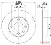 JAPANPARTS DI0938C - Número de PR: 1LA<br>Diámetro exterior [mm]: 239<br>Altura [mm]: 38,6<br>Tipo de disco de frenos: macizo<br>Espesor de disco de frenos [mm]: 10<br>Espesor mínimo [mm]: 8<br>Número de orificios: 4<br>Superficie: barnizado<br>Lado de montaje: Eje delantero<br>Par apriete [Nm]: 120<br>