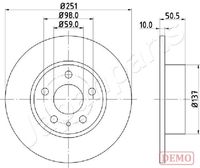 JAPANPARTS DP0202C - Diámetro exterior [mm]: 284<br>Altura [mm]: 43,5<br>Tipo de disco de frenos: ventilado<br>Espesor de disco de frenos [mm]: 22<br>Espesor mínimo [mm]: 20,2<br>Número de orificios: 5<br>Diámetro de centrado [mm]: 59<br>Superficie: barnizado<br>Lado de montaje: Eje delantero<br>corona de agujeros - Ø [mm]: 98<br>