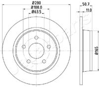 JAPANPARTS DP0302 - Diámetro exterior [mm]: 300<br>Altura [mm]: 48,5<br>Tipo de disco de frenos: ventilado<br>Espesor de disco de frenos [mm]: 25<br>Espesor mínimo [mm]: 23<br>Número de orificios: 5<br>Superficie: barnizado<br>Lado de montaje: Eje delantero<br>Par apriete [Nm]: 100<br>