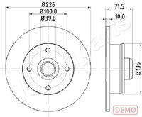 JAPANPARTS DP0922C - Diámetro exterior [mm]: 226<br>Altura [mm]: 71,2<br>Tipo de disco de frenos: macizo<br>Espesor de disco de frenos [mm]: 10<br>Espesor mínimo [mm]: 8<br>Número de orificios: 4<br>Lado de montaje: Eje trasero<br>