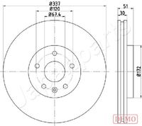 JAPANPARTS DP0323C - adecuado para tamaño llanta [pulgada]: 16<br>Lado de montaje: Eje delantero<br>corona de agujeros - Ø [mm]: 63,5<br>Altura [mm]: 52<br>Diámetro exterior [mm]: 300<br>Espesor de disco de frenos [mm]: 28<br>Espesor mínimo [mm]: 26<br>Número de taladros: 5<br>Tipo de disco de frenos: ventilado<br>Homologación: ECE R90 APPROVED<br>Superficie: barnizado<br>Par apriete [Nm]: 170<br>