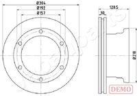 JAPANPARTS DP0529C - Diámetro exterior [mm]: 324<br>Altura [mm]: 91<br>Tipo de disco de frenos: ventilado<br>Espesor de disco de frenos [mm]: 30<br>Espesor mínimo [mm]: 26<br>Número de orificios: 6<br>Sistema de frenos: Brembo 2x60<br>Superficie: barnizado<br>Lado de montaje: Eje delantero<br>